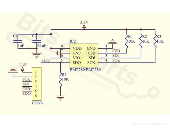 Barometrische druksensor/ hoogtemeter/ temperatuursensor I2C/SPI - BMP280 
